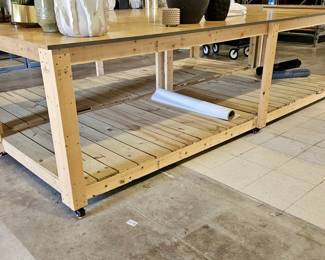 XL Rolling Wooden Work Table w/ Shelf, 1/2
