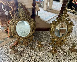 Vintage Brass Mirrored Wall Sconces
