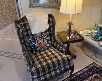 Baker plaid wing back chairs (2 available)