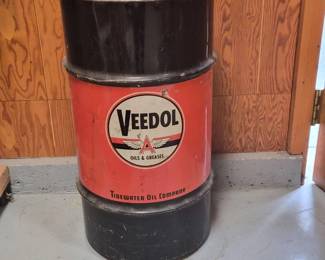 36 VintageVeedolAdvertisingOilBarrel27InchTall