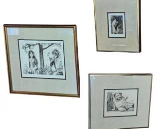 73 TrioofBWDrawingsbyCharlesBraggNumberedArtistProofLC