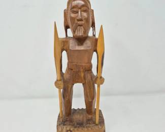 69 WoodCarvedChineseManSculpturewithSpears