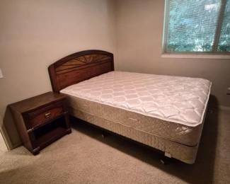 126 QueenMattressDarkWoodHeadboardandNightstand