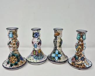 56 SetofFourHandPaintedMexicoCeramicCandlestickHolders