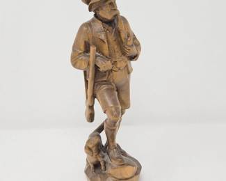 26 HandCarvedGermanFigurineManHuntingDog