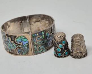 151 SterlingMexicoPanelBraceletTwoSterlingThimbles