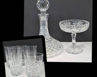 142 WaterfordGlassesCrystalDecanterCompoteDish