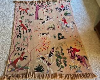 8 VintageFoxHuntHandKnittedWoolBlanket