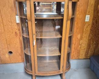 80 AntiqueCurvedGlassOakCurioCabinet