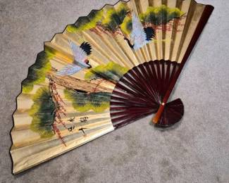 84 AsianHandPaintedPaperLacqueredFanWallDecor