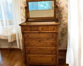 40 BeautifulAntiqueWoodDresserwithBeveledMirror