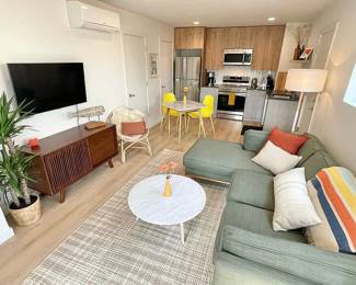 Article couch, TV console, table, chairs and more