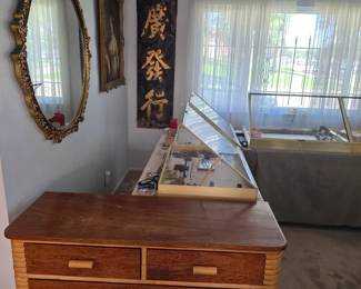 Circa 1940's bamboo and mahogany chest with label 'Baughman'