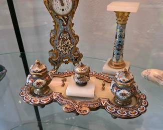 Antique French guilloche enamel desk set
