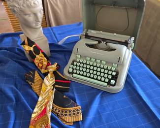 Hermes bust, Hermes 3000 cursive typewriter, Hermes neckties