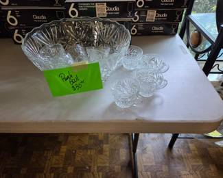 Glass punch bowl with cups