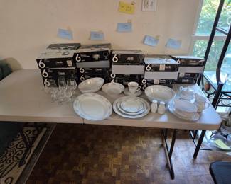 Sampling of the China. Multiple place setti is, service dishes, salt and pepper shakers. Goes as a set
Crystal is all in original boxes. Can go as a set or by the box..
HUGE deal if you get both China and Crystal