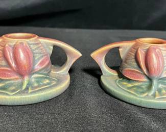 Roseville U.S.A. Water Lily Candesticks Shape No. 1154-2
