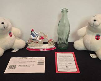 Vintage Coca-Cola Collectibles Lot – Cruisers Figurine, 1993 Plush Bears, & Glass Bottle
