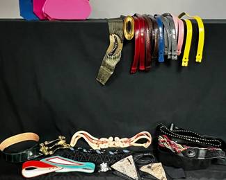 Vintage 1980s Women’s Belts – Interchangeable Retro Set + 27 Total Belts & Bonus Lancôme Bags
