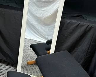 Ergonomic Kneeling Chair + Full-Length Wall Mirror
Functional & versatile lot including a posture-support chair and a full-size mirror.
Off-White Wood Frame Full-Length Mirror – measures approx. 50.5" H x 15" W x 1" thick. Some marks noted (see photos).
Ergonomic Kneeling Chair – adjustable design to promote better posture & reduce back strain. Tan wood base with black cushioned seat & knee pads. Approx. 20" tall x 16.5" wide; seat is about 16" wide. Folds up for convenient storage.
Condition: Mirror shows wear consistent with use; chair in good working order with light cosmetic wear. See all pictures for details.
Market Insights: Ergonomic kneeling chairs remain a popular alternative seating option, typically retailing new in the $80–$150 range depending on brand & adjustability. Full-length framed mirrors of similar size & finish generally range $40–$100 new, making this a solid value lot for both home & office use.