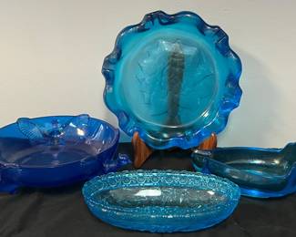 Vintage Tiara & Jeanette Blue Glass Dishes