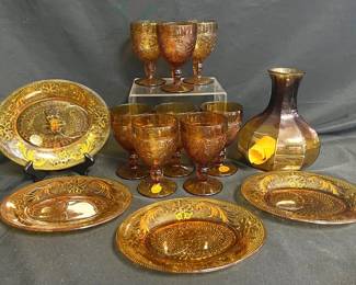 Vintage Amber Tiara Glass – Snack Plates, 1960s Goblets & 1970s Vase
