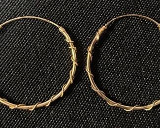 14k Yellow Gold Wire-Wrapped Hoop Earrings