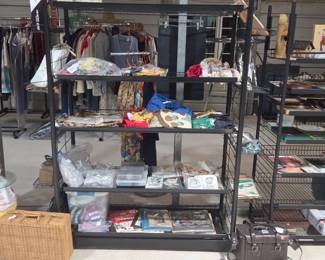 Misc home decor, craft items, jewelry, cupcake glass top table, vintage camera, linens