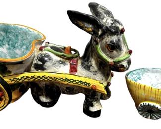2 HandPainted Clay Donkey Planters 
