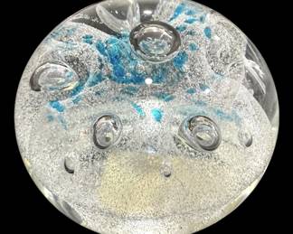 Signed Crystal Carousel Glass Paperweight 