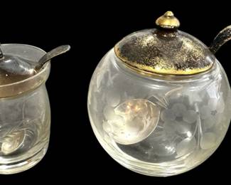 Glass Jelly Jars with Sterling Spoons 
