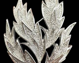 Trifari Silver Tone Leaf Brooch 