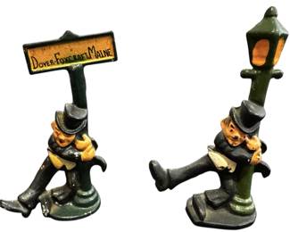 Cast Iron Men on Lamp Post Figurines 