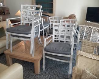 Outdoor dining sets seat 6; two sets available