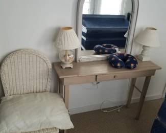Accent chair. foyer table; table lamps; mirror