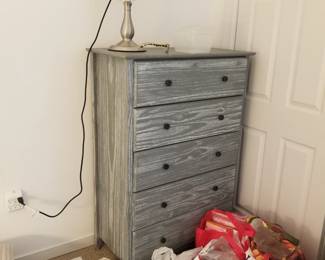 5-drawer tall dresser; table fan