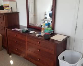 Ethan Allen king bedroom suite: long dresser with mirror