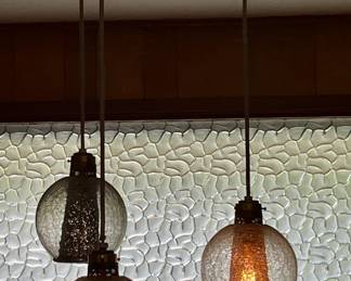 MCM hanging, smokey, crackle glass entry chandelier