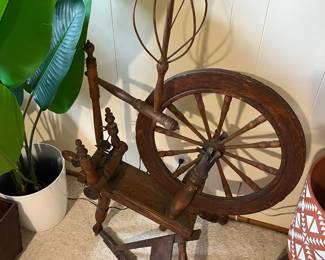 Antique flax spinning wheel