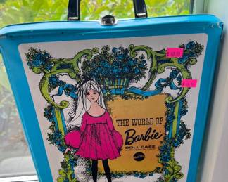 Barbie case with 2 Barbies and clothing