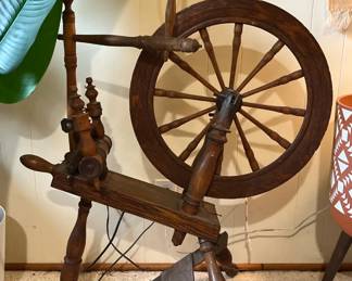 Antique flax spinning wheel