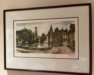LISTED ARTIST: Roger Hebbelinck, born 1912 - aquatint etching, signed/numbered, Belgium street scene
