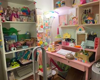 So much fun stuff! (Pink desk/pink shelves not for sale but everything else is!)