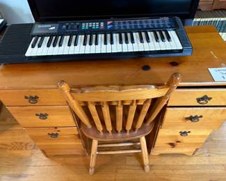 Vintage wooden desk and keyboard
