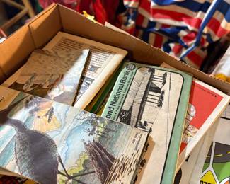 Vintage maps, camping gear 