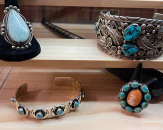 STERLING SILVER TURQUOISE NAVAJO BRACELET AND RING