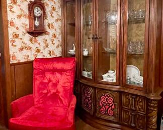 RETRO RED VELOUR ROCKING CHAIR &#128525;, MCM CHINA CABINET WITH RED VELOUR DOOR INSETS