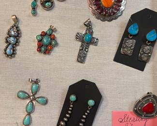 STERLING SILVER AND TURQUOISE JEWELRY,  CORAL AND SPINY OYSTER JEWELRY