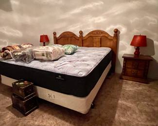KING SIZE HEADBOARD AND MATTRESS, BEDDING, NIGHTSTANDS